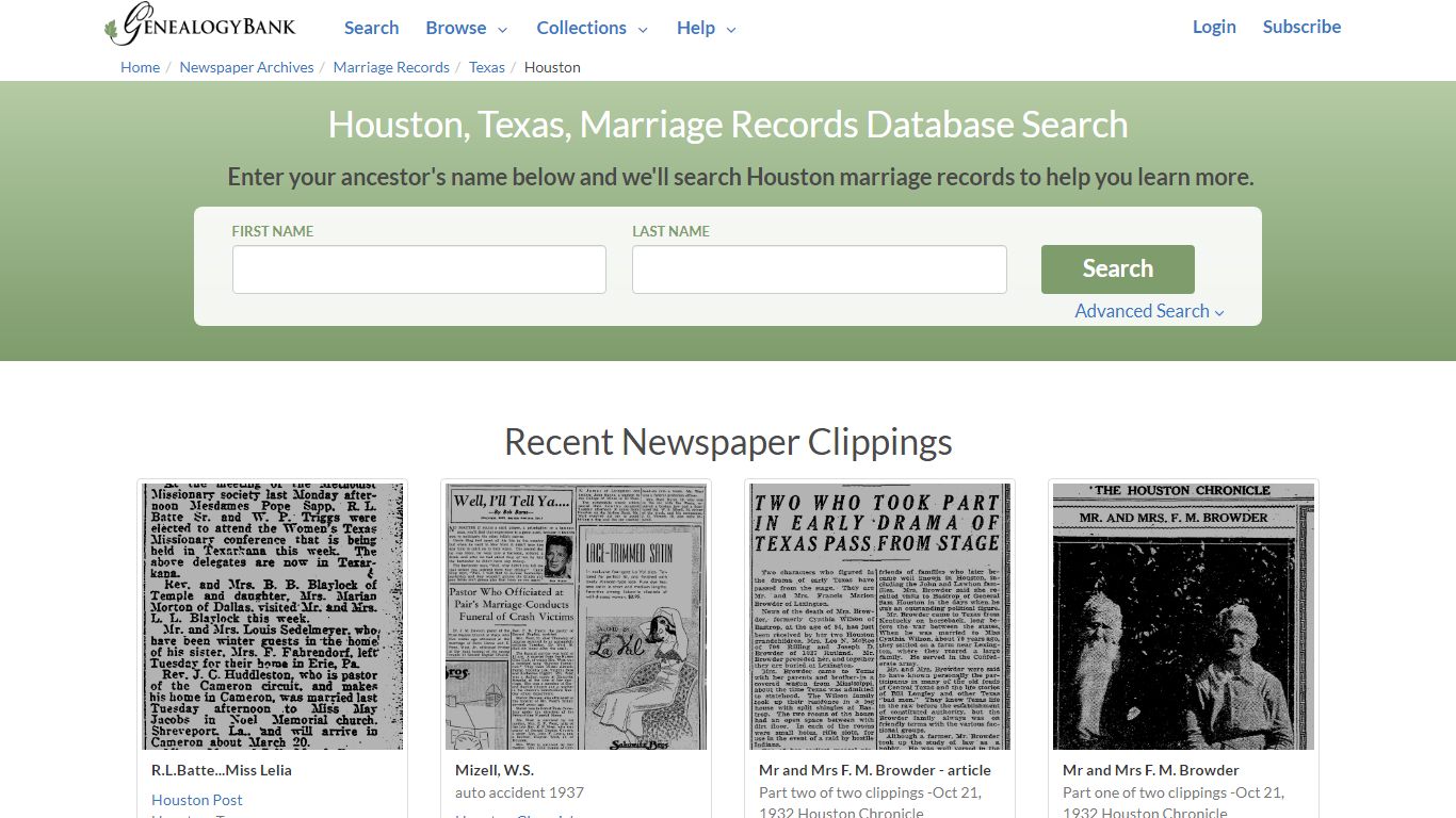 Houston, Texas, Marriage Records Online Search - GenealogyBank